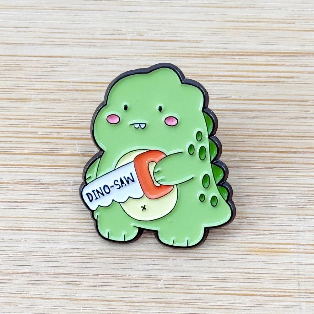 Dino Saw Soft Enamel Pin, Pun Pins, Meme Themed, Funny Enamel Pins